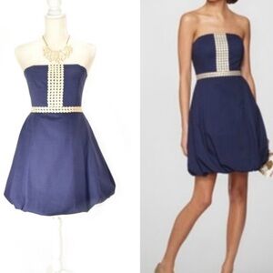 LIKE NEW LILLY PULITZER regency bubble hem navy gold dress size 0